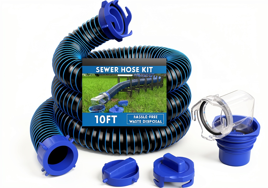 DUMPMAN sewer hose being connected to an RV dump station