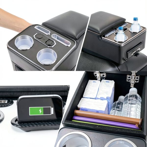 AceRide Car Center Console Organizer Black PU Leather Storage Box-3