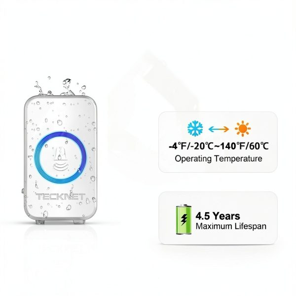 TECKNET Wireless Doorbell, Door Bell 0-120dB, 1300 ft Wireless Range, IP65 Waterproof Classroom Doorbells, 60 Chimes & 5 Volume Levels, RGB Light for Home Kid Room Office Hearing Impaired-3