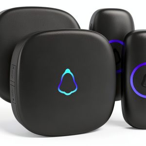 SECRUI Wireless Doorbell with 2 Receivers 2 Push Buttons, Easy installation, Adjustable Volume, 58 Chimes, Colorful LED, 1000Ft Range, M520+F55, Black-0