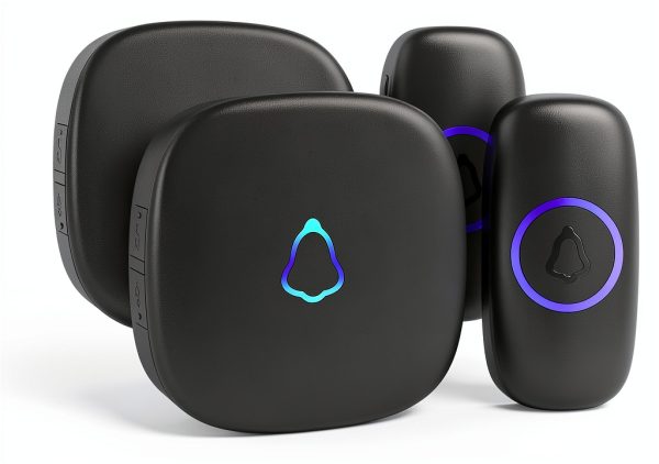 SECRUI Wireless Doorbell with 2 Receivers 2 Push Buttons, Easy installation, Adjustable Volume, 58 Chimes, Colorful LED, 1000Ft Range, M520+F55, Black-0