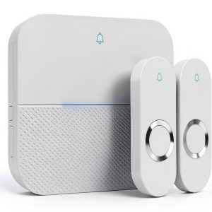 AIDA Lighted Wireless Doorbell for Home, Waterproof Battery Doorbell Wireless 1,000ft Range, 5 Volume Levels with 58 Doorbell Chimes & LED Flash (White, Doorbell with 2 Buttons & 1 Receiver)-0