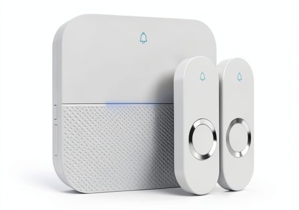 AIDA Lighted Wireless Doorbell for Home, Waterproof Battery Doorbell Wireless 1,000ft Range, 5 Volume Levels with 58 Doorbell Chimes & LED Flash (White, Doorbell with 2 Buttons & 1 Receiver)-0