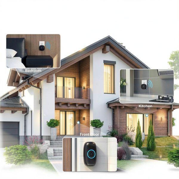 SECRUI Wireless Doorbell with 2 Receivers 2 Push Buttons, Easy installation, Adjustable Volume, 58 Chimes, Colorful LED, 1000Ft Range, M520+F55, Black-4