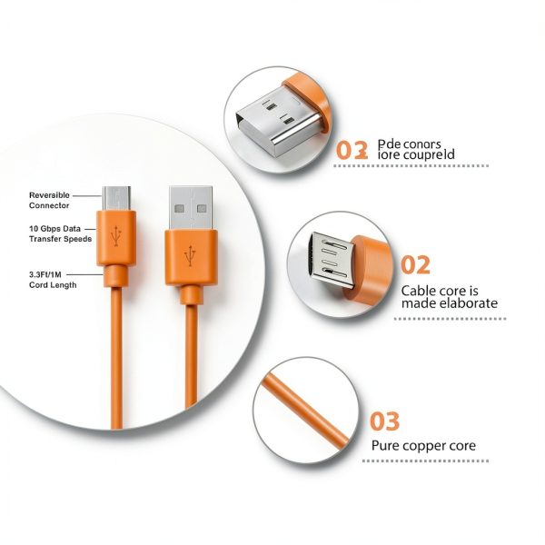 Fast Charger Cable for Ring Video Doorbell 2/3/4, Orange USB Power-1